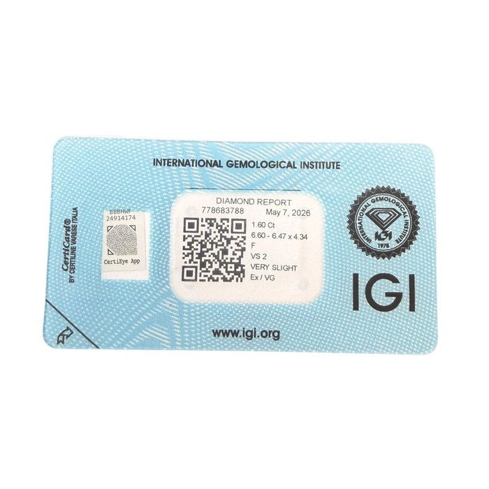 יהלום כרית טבעי 1.60 קראט מתועדת IGI – תמונה 7