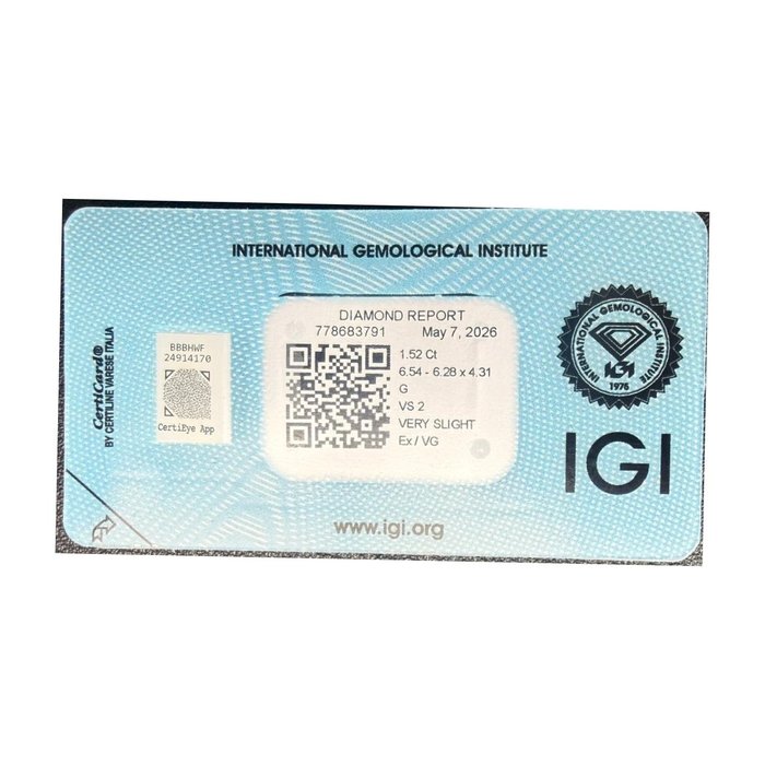 יהלום כרית טבעי 1.52 קראט מתועדת IGI – תמונה 7