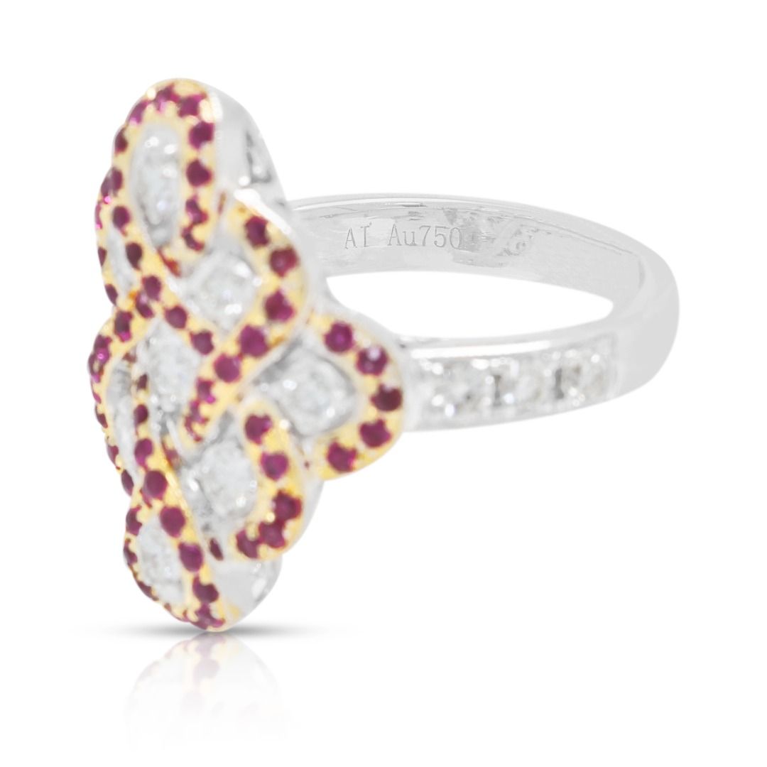 ⁦טבעת הצהרה וינטג' עם רובי 0.302 קראט ויהלום 0.892 קראט בזהב דו-גוני 18 קראט (חדש)⁩ – תמונה ⁦4⁩