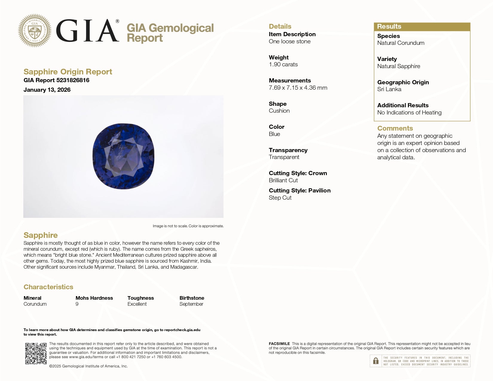 אבן חן ספיר כחול טבעי לא מחומם מרהיבה 1.90ct - GIA מתועדת – תמונה 5