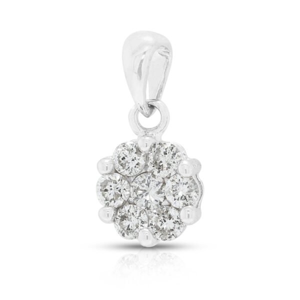 תליון אשכול פרחים קלאסי מיהלום טבעי 0.10ct בזהב לבן 18 קראט עדין