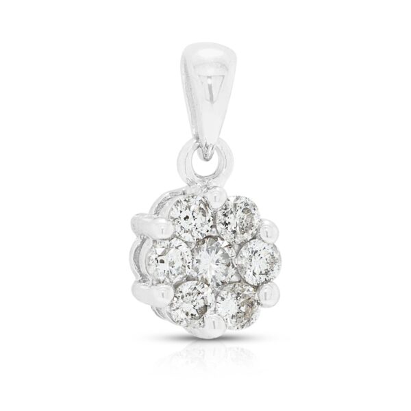 תליון אשכול פרחים קלאסי מיהלום טבעי 0.10ct בזהב לבן 18 קראט עדין