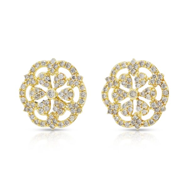 עגילים צמודים מעוטרים מיהלומים טבעיים 0.50ct ברוזטת פילגרן בזהב צהוב 18K