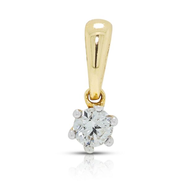 תליון סוליטר עדין עם יהלום טבעי 0.12ct בזהב דו-גוני 18K