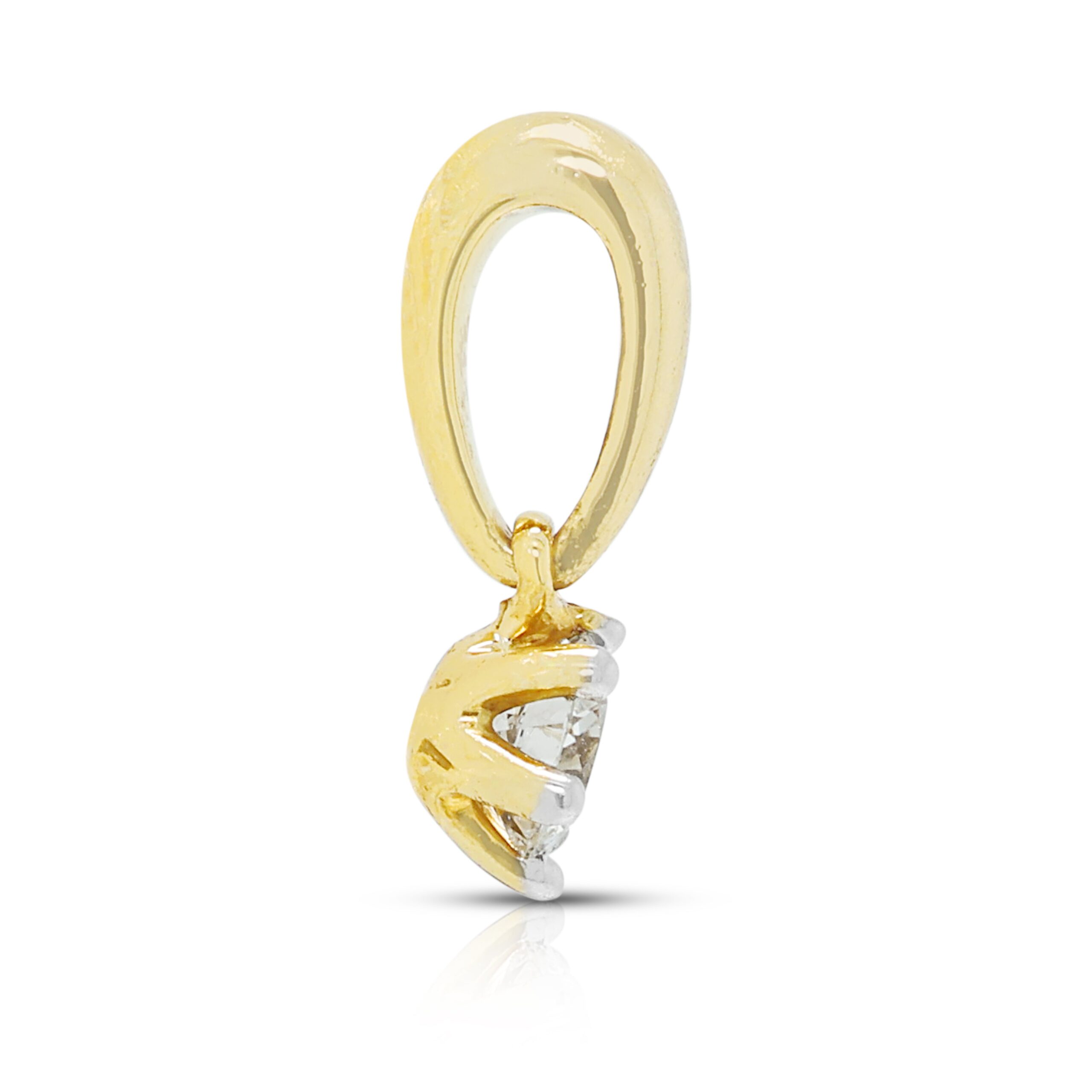 תליון סוליטר עדין עם יהלום טבעי 0.12ct בזהב דו-גוני 18K – תמונה 5