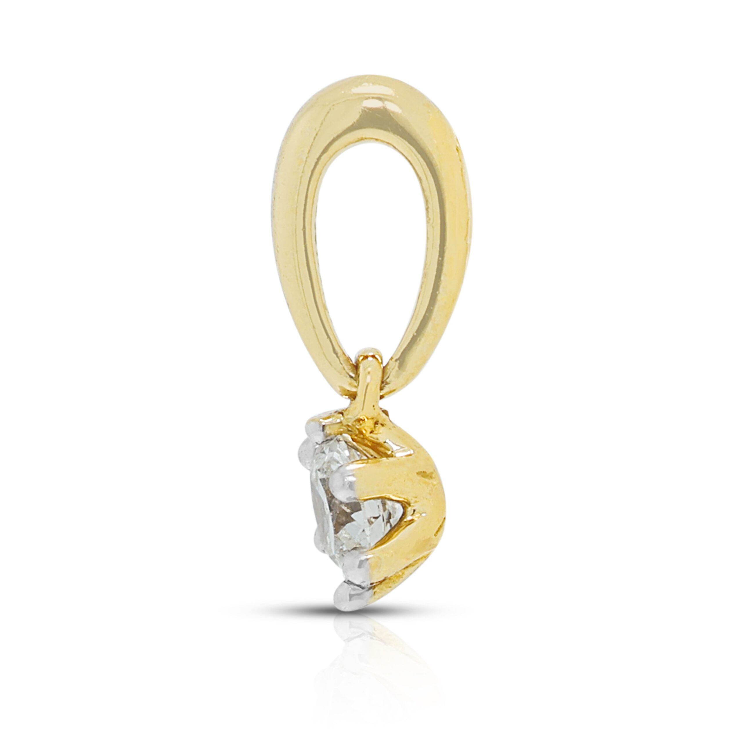 תליון סוליטר עדין עם יהלום טבעי 0.12ct בזהב דו-גוני 18K – תמונה 6