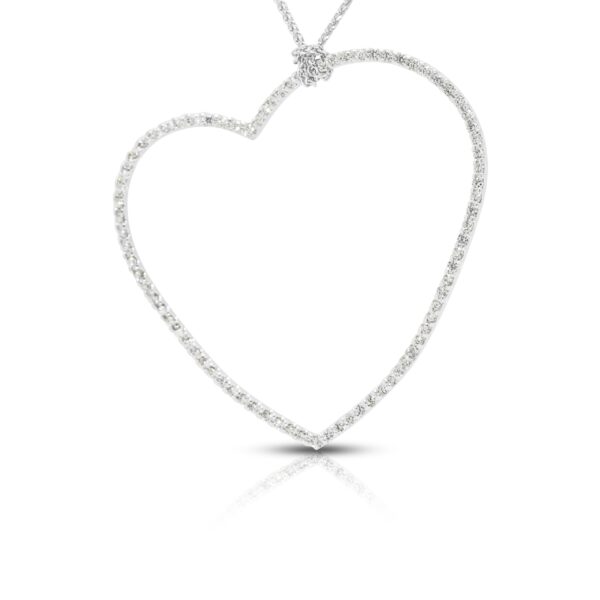 שרשרת תליון שובת לב מיהלום טבעי 0.84ct בעיצוב לב פתוח גלי בזהב לבן 18K