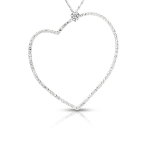 שרשרת תליון שובת לב מיהלום טבעי 0.84ct בעיצוב לב פתוח גלי בזהב לבן 18K