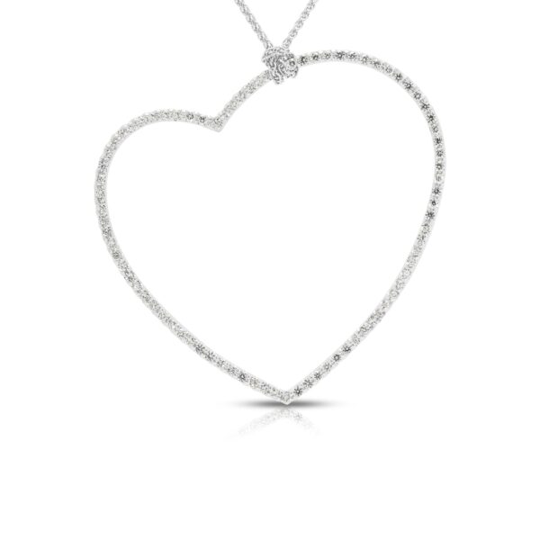 שרשרת תליון שובת לב מיהלום טבעי 0.84ct בעיצוב לב פתוח גלי בזהב לבן 18K
